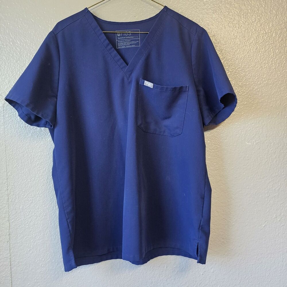 FIGS Technical Collection Scrub Top Large Navy Blue V-Neck Medical Uniform DD700